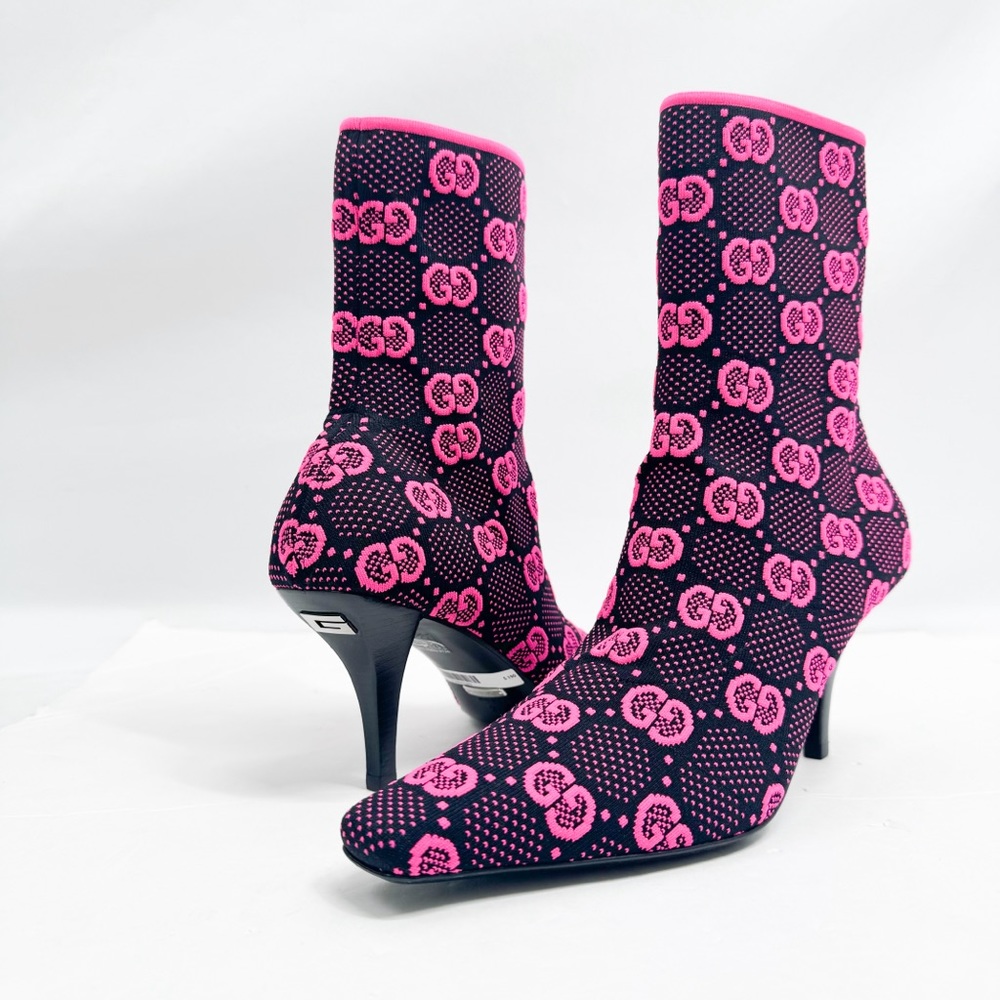 GUCCI Technical Jersey Knit GG Monogram Square G 75mm Ankle Boots🔥🔥🔥👀👀😳 - Picture 3 of 15